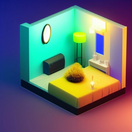 52677-2150584409-tiny cute isometric living room in a cutaway box, soft smooth lighting, neon lights, yellow and blue color scheme, soft colors,.webp